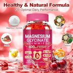Magnesium Glycinate Gummies 600mg, Chewable Sugar Free Magnesium L-threonate Gummies with Vitamin D, B6, and CoQ10 for Sleep, Relaxation, Brain and Muscle, 60 Days Supply for Men & Women