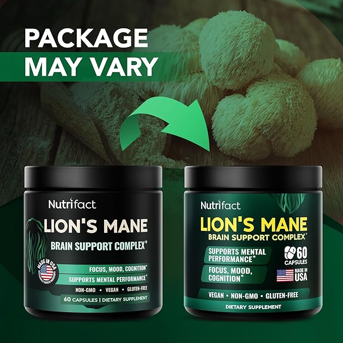 Lions Mane Supplement Capsules – 1000 mg per Serving, Complete Brain Support Complex with L Theanine, Ginkgo Leaf, Vitamin B6, B12 - Vegan, Non-GMO & Made in USA Lions Mane Mushroom - 60 Capsules