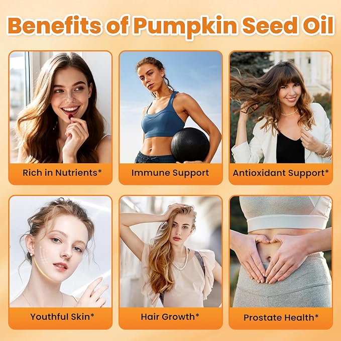 Pumpkin Seed Oil with Saw Palmetto Capsules, 3000mg Per Serving, Pumpkin Seeds Oil Supplement, Supports Immune, Hair, Urinary, Bladder & Prostate Health, Non-GMO, 180 Softgels