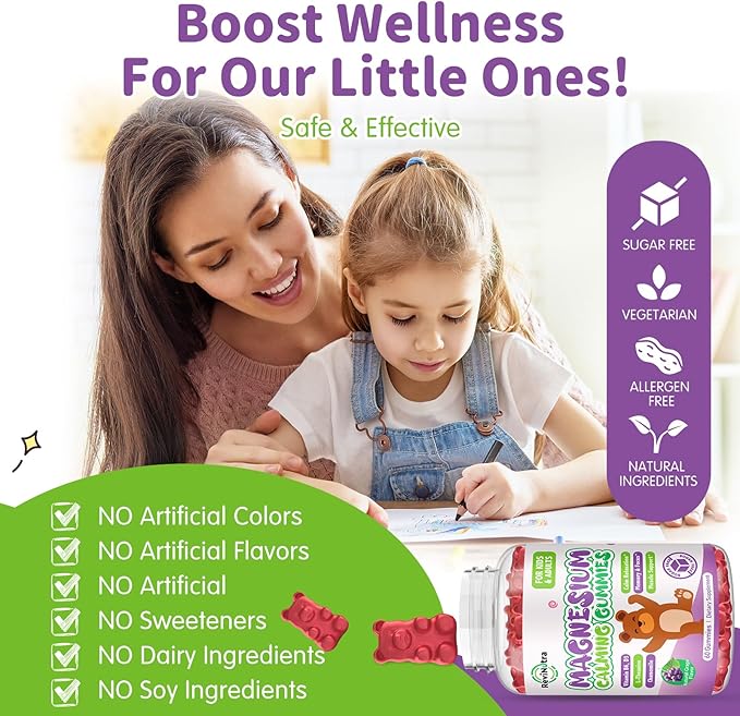 Magnesium Gummies for Kids - Magnesium Glycinate Gummies Supplement with L-Theanine, Vitamin B6, D3 for Kids & Adults for Sleep, Relaxation, Bones,Sugar Free Grape 120ct