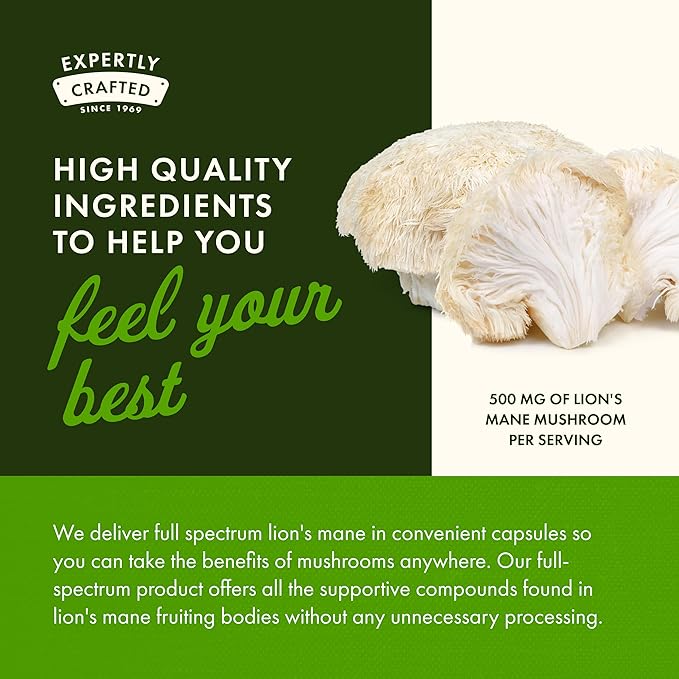 Swanson Lion's Mane Mushroom Brain Health Supplement for Professionals Seeking Mental Focus, Memory, and Clarity Support - 500 mg (60 Vegan Capsules, 4 Bottles)