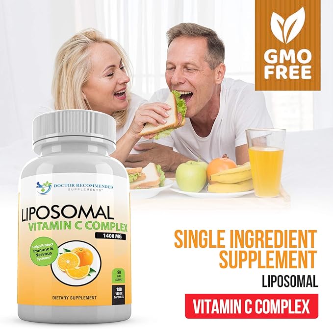 Liposomal Vitamin C 1400mg Per Serving - High Absorption Ascorbic Acid, Lypo-Spheric Vitamin C Complex Immune Support Supplement w/Powerful Antioxidants and Collagen Booster, (180 Veggie Caps 2 Pack)