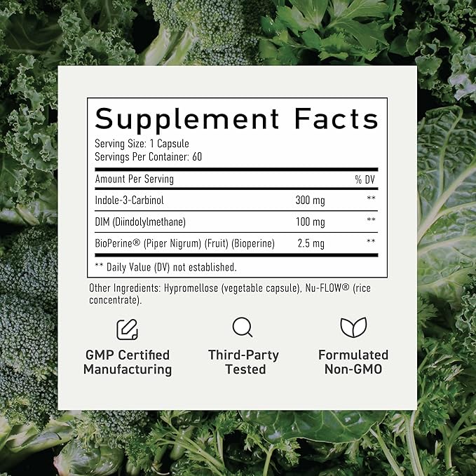 DIM & Indole 3 Carbinol for Hormone Balance for Women & Men | I3C Complex | Estrogen Balance, Menopause Supplements for Womens Health, Antioxidants | Vegan, Non-GMO, Gluten-Free | SMNutrition |60 Ct.
