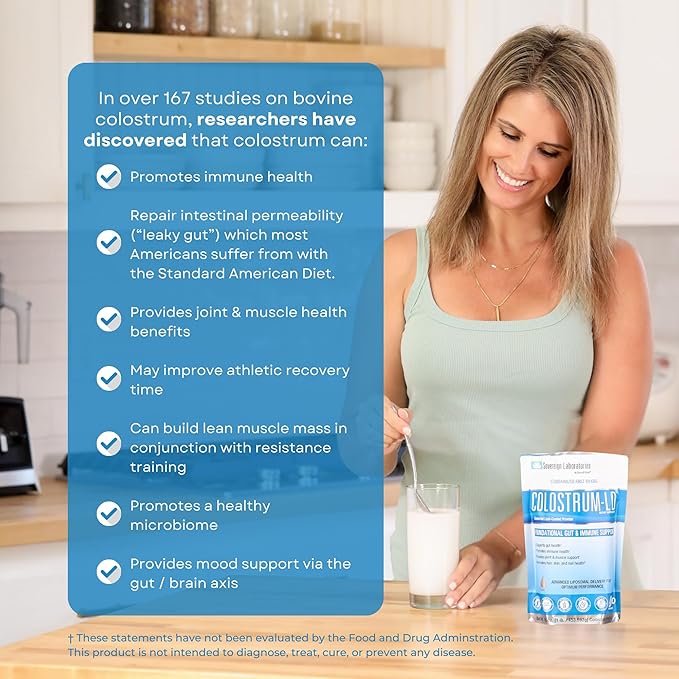 Colostrum-LD Liposomal Delivery - Colostrum Powder - Gluten-Free, Lactose-Reduced - 34 Servings - Sovereign Laboratories - 6 oz Vanilla