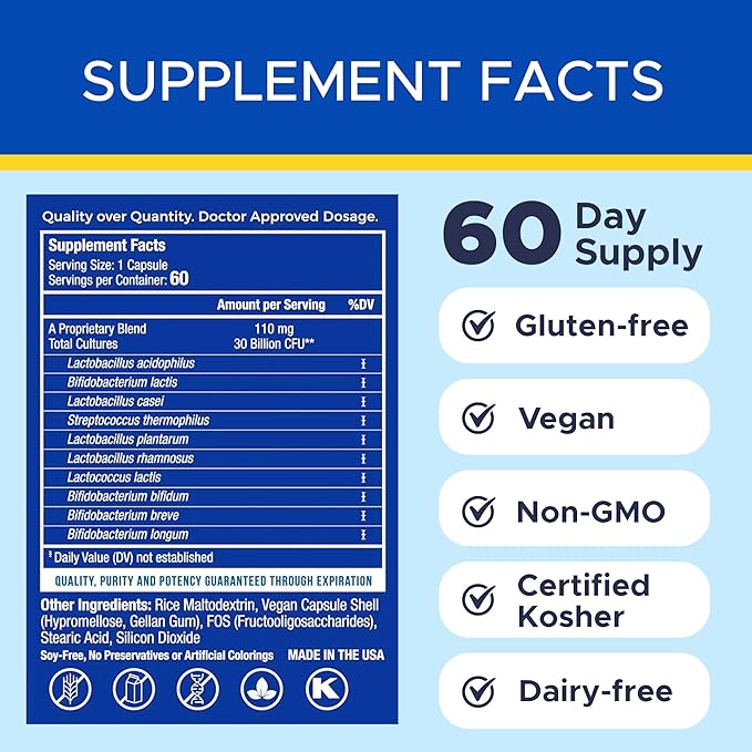 Endomune Advanced Adult Multi-Strain Probiotic Supplement with Prebiotic - 10 Strains, 30 Billion CFU - Physician Formulated (60-Count)