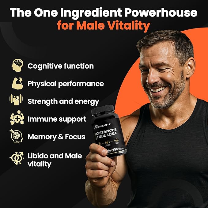 Premium Cistanche Tubulosa Extract 500mg (120 Capsules) - 50% Echinacosides,10% Acteosides - Natural Nootropic for Stamina, Immunity and Memory - No Fillers, Hormone Balance - Strength Booster for Men