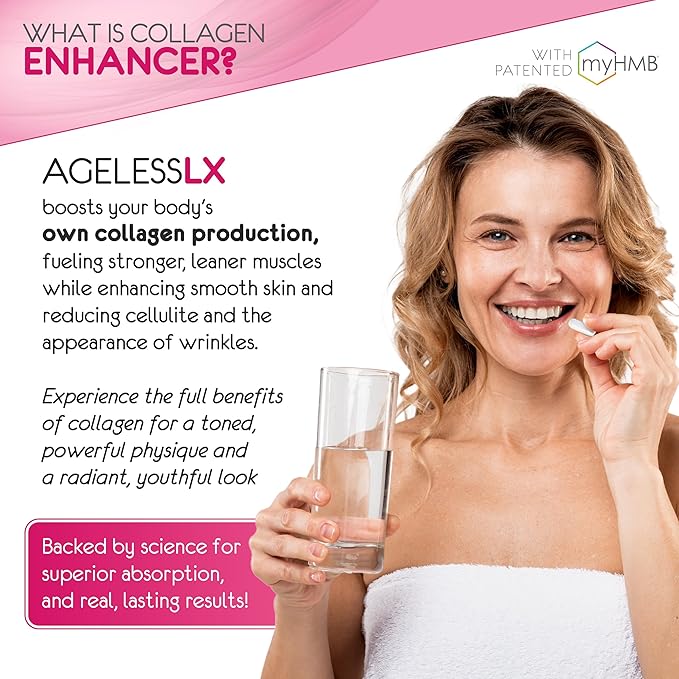 AgelessLX HMB Supplements for Women - Collagen Enhancer Capsules - Anti-Aging for 40 + Lean Muscle Builder - Biotin, Vitamin D3 K2 Supplement for Youthful Skin - 60 Servings