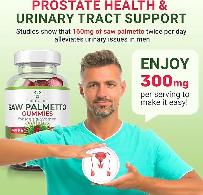 Sugar-Free Saw Palmetto Gummies for Men & Women - Saw Palmetto Extract Supplement for Hair Appearance, Hormone Balance & Prostate Wellness - Vegan Pectin Formula, Non-GMO, Gluten Free - 60 Count