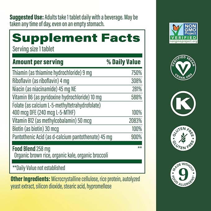 MegaFood Balanced B Complex - B Complex Vitamin Supplement - 8 B Vitamins Including Vitamin B6, Vitamin B12, Folate, Biotin & More - Supports Cellular Energy Production - Vegan, Gluten Free - 60 Tabs