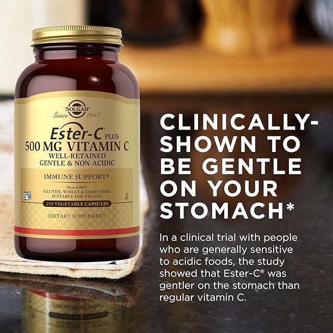 Solgar Ester-C Plus 500 mg Vitamin C (Ascorbate Complex), 100 Vegetable Capsules - Gentle & Non Acidic - Antioxidant & Immune Support - Non GMO, Vegan, Gluten-Free, Kosher - 100 Servings