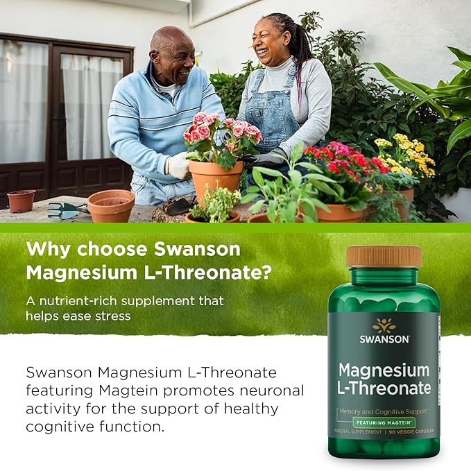 Swanson Magnesium L-Threonate Brain and Cognitive Health Supplement for Professionals Seeking Mental Clarity - 96 mg Magnesium per Serving (90 Vegan Capsules)