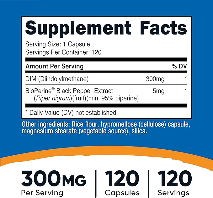 Nutricost DIM (Diindolylmethane) Plus BioPerine 300mg, 120 Vegetarian Capsules - Up to 4 Month Supply, Max Strength DIM Supplement (Pack of 2)