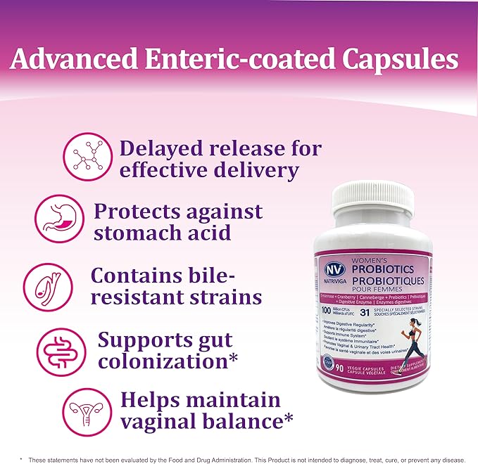 Women’s Probiotic 100 Billion CFU – 31 Strains with Prebiotics, Digestive Enzymes, Cranberry & D-Mannose – Supports Gut, Vaginal & Urinary Health – 90 Veggie Capsules