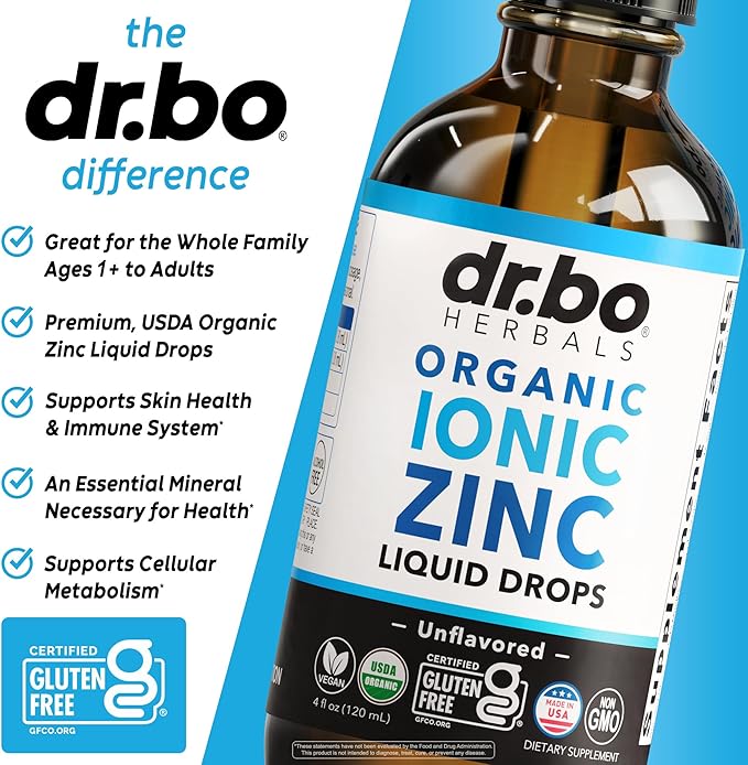 Zinc Supplements Liquid Drops Organic - Pure Organic Ionic Liquid Zinc Supplement Drops for Kids, Adults, Women & Men - Vegan, Skin Immune Support Supplements for Toddler Kids, Adults, Women, Men 4 Oz