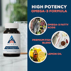 Ayush Herbs High Omega 3 - Omega 3 Fish Oil, 1000mg Per Capsule, EPA & DHA Fish Oil Supplement for Women & Men, Natural Lemon Flavor - 60 Softgel Capsules (1 Count)