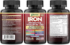 Iron Supplement with Slow Release Iron, Probiotics, Spirulina, Turmeric, Vitamin B6, B12, C, Zinc, Folate, Beetroot, Nettle Leaf, Dandelion Root, Black Pepper, Extra Strength, 60 Vegan Capsules