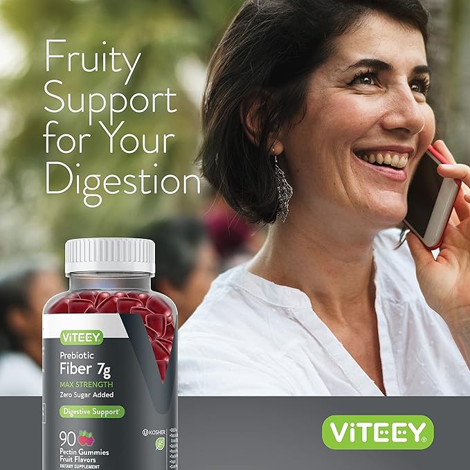 VITEEY Prebiotic Fiber Gummies for Adults, 7g - Gut Health & Digestive Soluble Fiber Supplement Gummies - Zero Sugar Added, Vegan, Gluten-Free - 180 Count