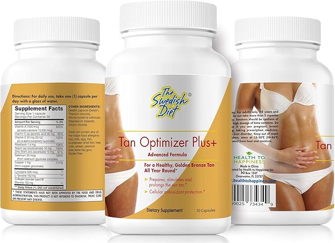 Tan Optimizer Plus+ – Sugar-Free Tanning & Skin Health Supplement with Beta Carotene, L-Tyrosine, Collagen & Antioxidants for Radiant Skin & Immune Support – 30 Capsules