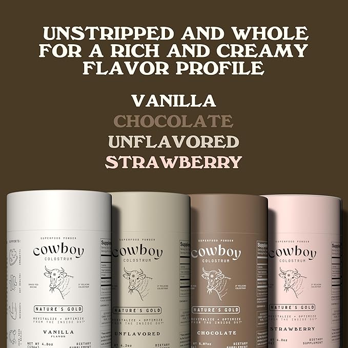 Cowboy - The Exclusive 1st Milking, Whole, Grass Fed Colostrum Supplement for Full Body Health - Bovine Colostrum Powder Packed w/Bioactive Nutrients - Sugar Free (Chocolate, 40 Servings)
