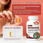 VEV Berberine Supplement with Ceylon Cinnamon, Cayenne Pepper, Turmeric, Milk Thistle, Vegan & Non-GMO – 120 Capsules