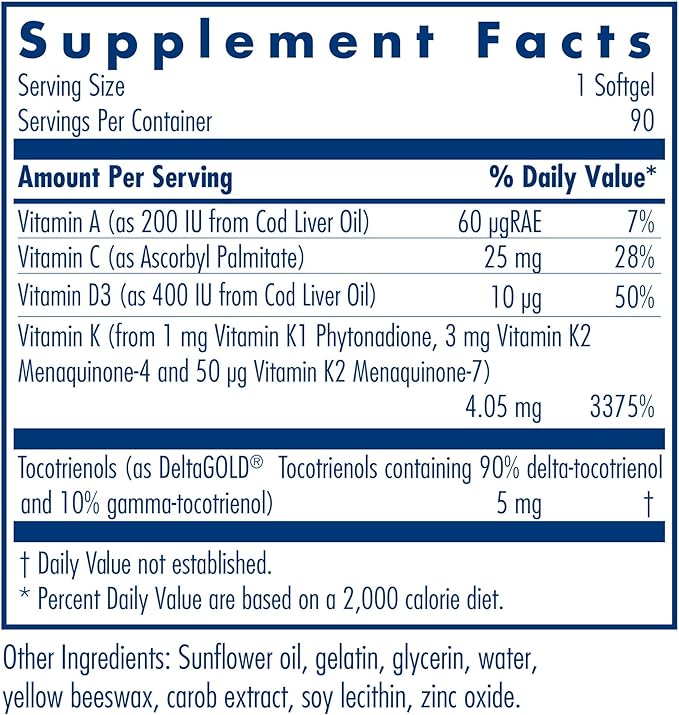 Allergy Research Group Full Spectrum Vitamin K - Supports Bone Metabolism & Circulatory Function - Vitamins K1, MK-4 & MK-7 with Vitamins A, C & D - 90 Servings - 90 Capsules
