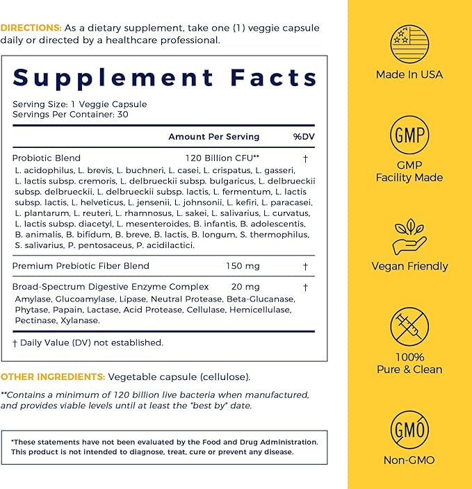 NewRhythm Probiotics 120 Billion CFU 36 Strains, 3-in-1 Probiotics for Digestive Health & Immune Support with Prebiotics & Enzymes, Probioticos for Women & Men, Vegan Targeted Release Supplement, 60ct