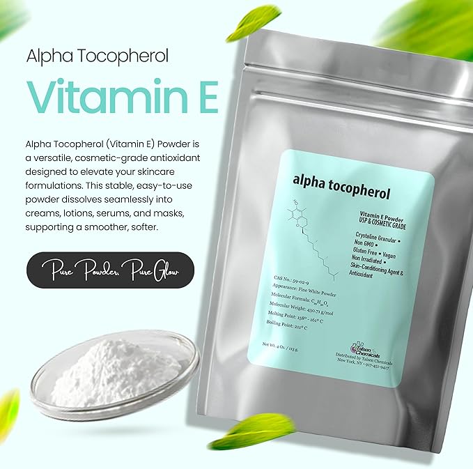 Vitamin E Powder (1 Ounce / 28 Gram) Alpha Tocopheryl Acetate for Skin Care DIY Cosmetic Grade 700 IU Acetate Powder
