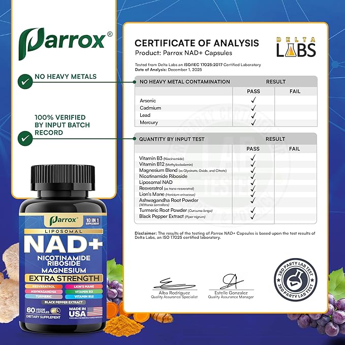 NAD+ Supplement with Liposomal NAD+, Nicotinamide Riboside, Magnesium, Vitamin B3 & B12, Resveratrol, Turmeric, Ashwagandha, Lion’s Mane,10-in-1 Extra Strength (3 Pack)