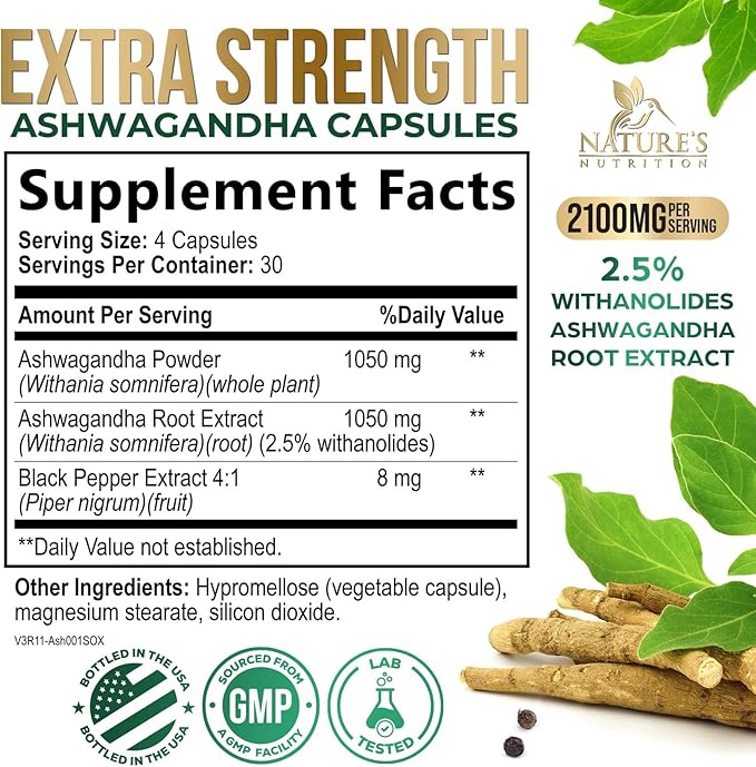 Ashwagandha Supplements - Premium Ashwagandha Capsule for Women & Men, Natural Antioxidant Support Ashwa Root Extract, Extra Strength Calm Support with Black Pepper, Vegan - USA Bottled - 120 Capsules