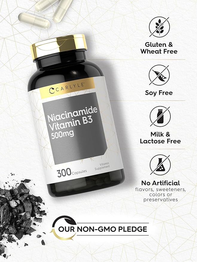 Carlyle Niacinamide 500mg Capsules | 300 Count | Vitamin B3 | Non-GMO & Gluten Free Supplement