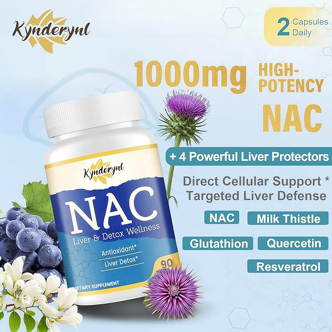 NAC Supplement N-Acetyl Cysteine | High Dose NAC 1000mg for Liver Focused | N-Acetyl-L-Cysteine with Milk Thistle & Glutathione | NAC Capsules 45-Count Vegan
