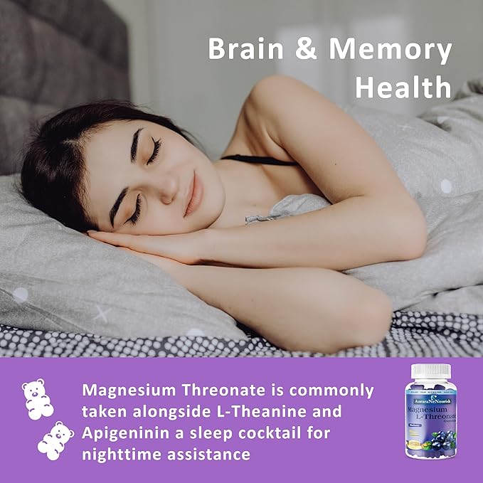 Magnesium L-Threonate Gummies w. Apigenin L-Theanine, Advanced 11-in-1 Magnesium Supplements w. Vitamin D3 K2 B6 for Sleep Cognitive Brain & Relax, High Absortption Magnesium Gummies for Adults & Kids