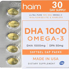 HAIM DHA 1000 Omega-3 Fish Oil - 90% Purity with 1000mg DHA, 50mg DPA - High Potency Fish Oil Supplement for Brain, Eye & Heart Support - Promotes Overall Wellness & Focus - 1 Box, 60 Softgels
