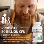 Bronson Probiotic 50 Billion CFU + Prebiotic with Apple Polyphenols & Pineapple Fruit Extract for Women & Men Non-GMO, 60 Vegetarian Capsules