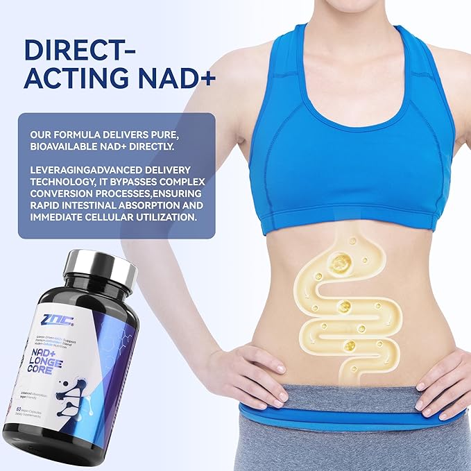 ZNC®10-in-1 NAD+ Supplement with Liposomal NAD, Urolithin A & Resveratrol for Energy & Cellular Repair - 60 Vegan Capsules