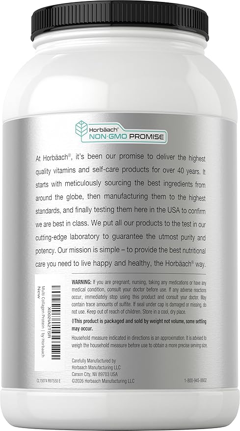 Horbaach Multi Collagen Protein Powder 32 oz | Types I, II, III, IV, V, VII, VIII, X, XII, and XXII | Grassfed Collagen Peptides | Keto & Paleo Friendly | Unflavored & Gluten Free
