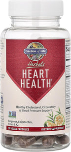 Garden of Life Herbals Heart Health Supplement with Folate, Bergamot, Green Tea & Vitamin E & K for Cholesterol, Circulatory & Blood Pressure Support, Non-GMO, Gluten-Free, Citrus Flavor, 30 Servings