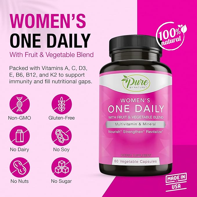 Pure By Nature Bundle Pack of 600mg D Mannose 240 Capsules & One Daily Multivitamin for Women 60 Capsules Supplements, Immunity & Urinary Tract Health Support Women’s Wellness Bundle