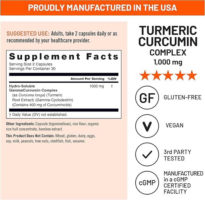 NatureWise Extra Strength Turmeric Curcumin 1000mg with Hydro-Soluble Technology for Ultra Absorption - 400mg Curcuminoids for Immune Support - Vegan, Non-GMO, 60 Capsules[30-Day Supply]