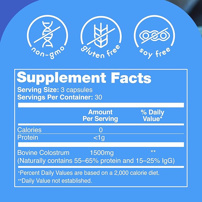 Zena Nutrition Pure Colostrum Capsules, 1500mg Supplement, Grass Fed Bovine Colostrum, Supports Immune and Digestive Health, Promotes Gut Health, Gluten Free, Fat Free, 1 Month Supply, 90 Capsules