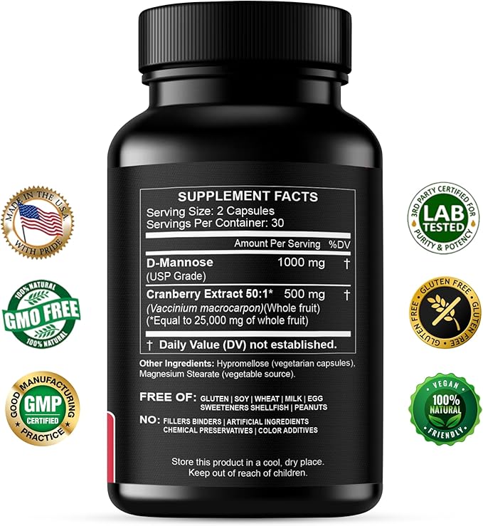 Turmeric Boswellia Extract Supplement 2000 mg + D-Mannose with Cranberry Extract Capsules 1500mg – High Potency USP Grade D-Mannose Supplement with Whole Fruit Cranberry Powder – Urinary Tract Support