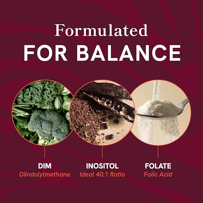 Ovarian Support for Hormone Balance for Women | Healthy Ovulation, Menstrual Cycle & Reproductive Health Support | DIM Supplement with Myo-Inositol & D-Chiro Inositol & Folate Complex | 30 Day Supply