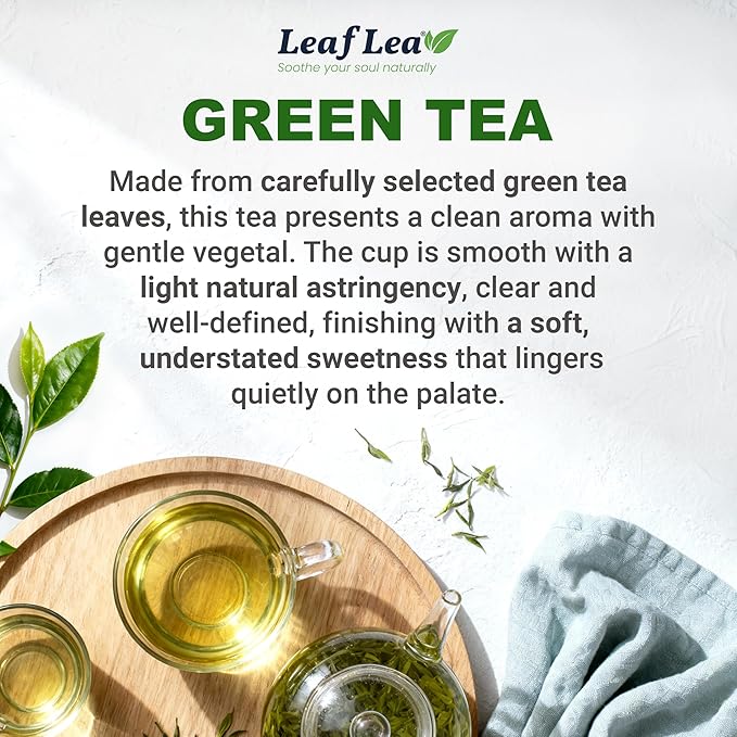 LeafLea 80 Premium Green Tea Bags, Pure Green Tea Leaves, Bright & Mild Flavor with Caffeine, Daily Wellness and Naturally Uplifting, Sugar-Free, Non-GMO, Vegan, Individually Wrapped (2 Pack)