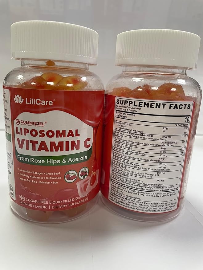 Natural Liposomal Vitamin C 1000mg Gummies for Adults Kids 9+, Chewable Vitamin C w/ 11mg Zinc, D3, Elderberry, Echinacea, Bioflavonoid,Immune Support, Whole Food VIT C from Fruits, Sugar Free, 2Pack