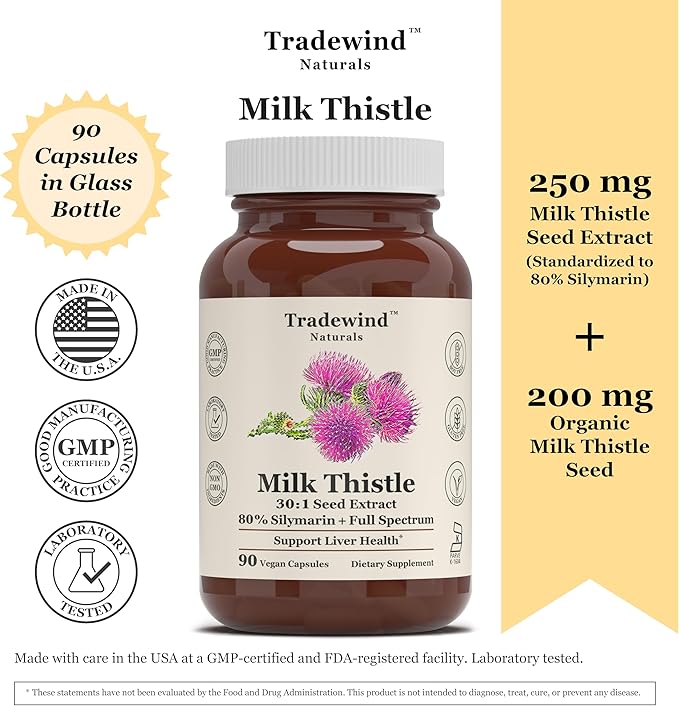 Milk Thistle Supplement – Standardized to 80% Silymarin – Pure, Vegan, Non-GMO, Kosher – 90 Vegan Capsules