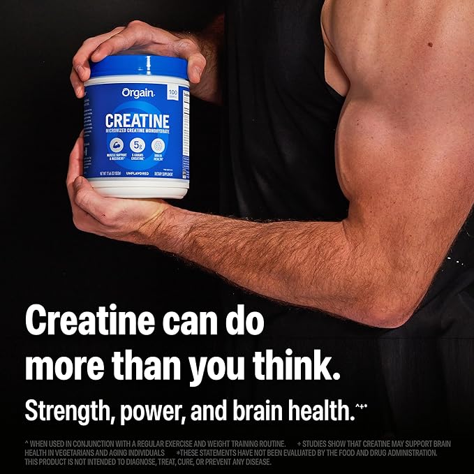 Orgain Creatine Monohydrate Micronized Powder,100 Servings,Unflavored,Supports Muscle Growth,Post Workout Recovery and Brain Health,No Artificial Additives,for Men & Women,Vegan,(Pack of 2)