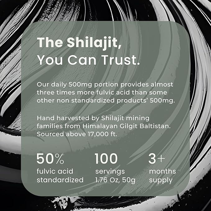 Pure Himalayan Shilajit Resin - 50g Organic Shilajit for Men & Women with Fulvic Acid & 85+ Trace Minerals for Energy, Strength & Immunity - Lab Tested for Purity & Potency - 100 Servings