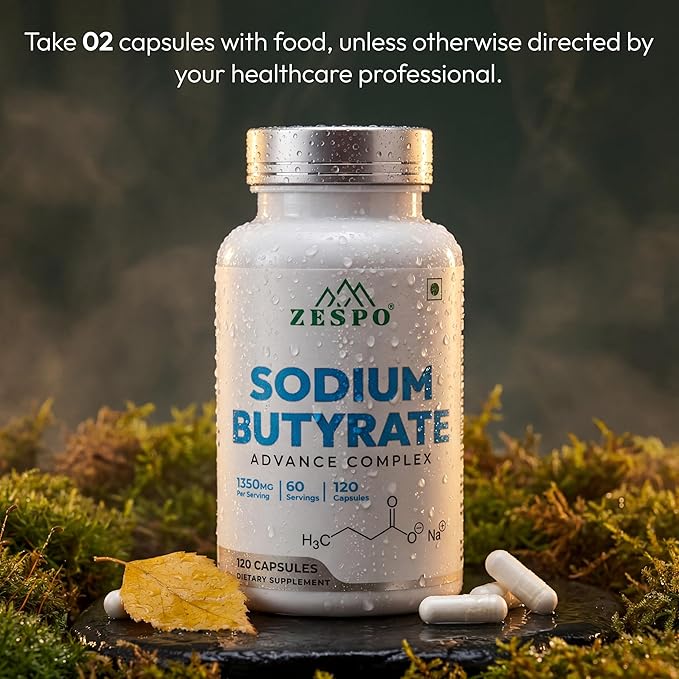 Zespo Sodium Butyrate 1000 mg (1350 mg Advanced Complex) – Micro-Encapsulated Butyrate with Tributyrin, Calcium BHB & Baobab 120 Vegan Capsules (60 Servings)