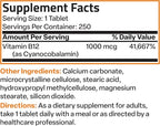 Bronson Vitamin B12 1000 mcg Sustained Release Premium Non GMO Tablets Supports Nervous System, Healthy Brain Function and Energy Production, 250 Count