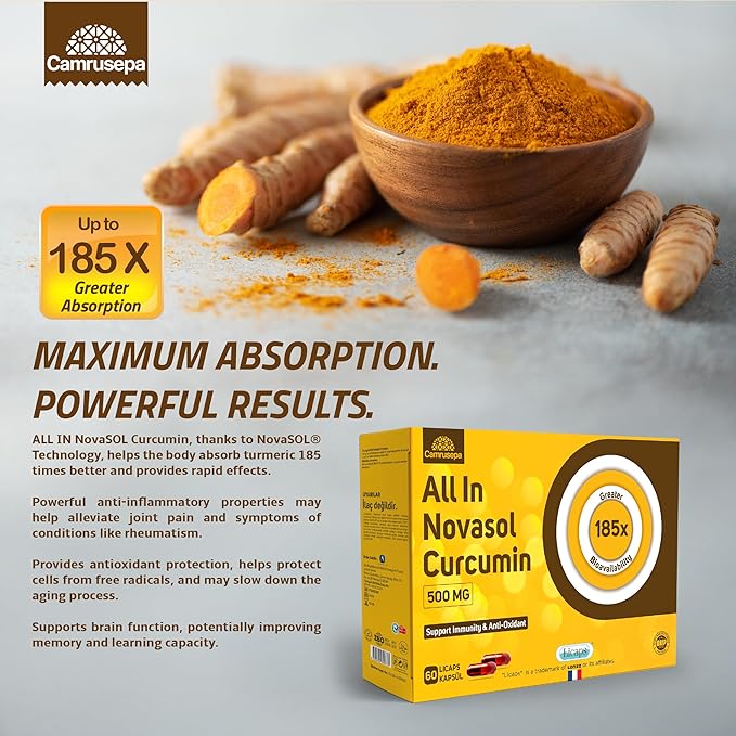 All in Novasol Curcumin Herbal Supplement – Advanced Curcumin Formula, Enhanced Absorption Licaps Capsules, Supports Antioxidant, Immune & Cellular Health | 60 Capsules